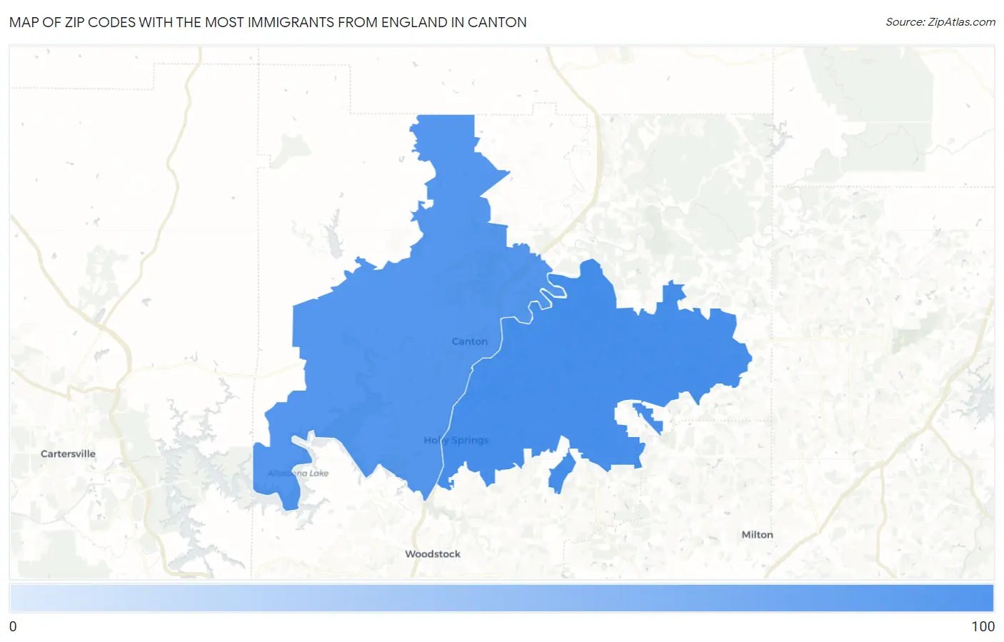 Zip Codes with the Most Immigrants from England in Canton Map