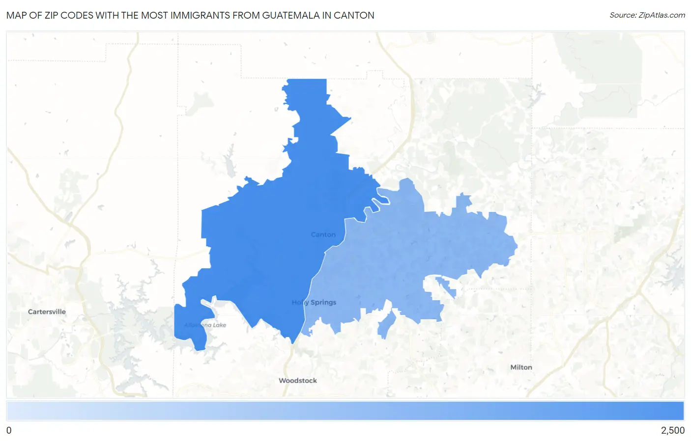 Zip Codes with the Most Immigrants from Guatemala in Canton Map
