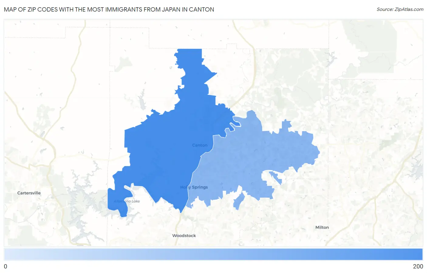 Zip Codes with the Most Immigrants from Japan in Canton Map