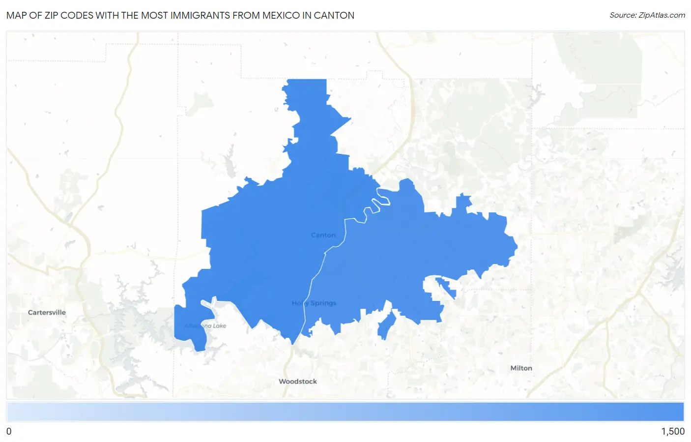 Zip Codes with the Most Immigrants from Mexico in Canton Map