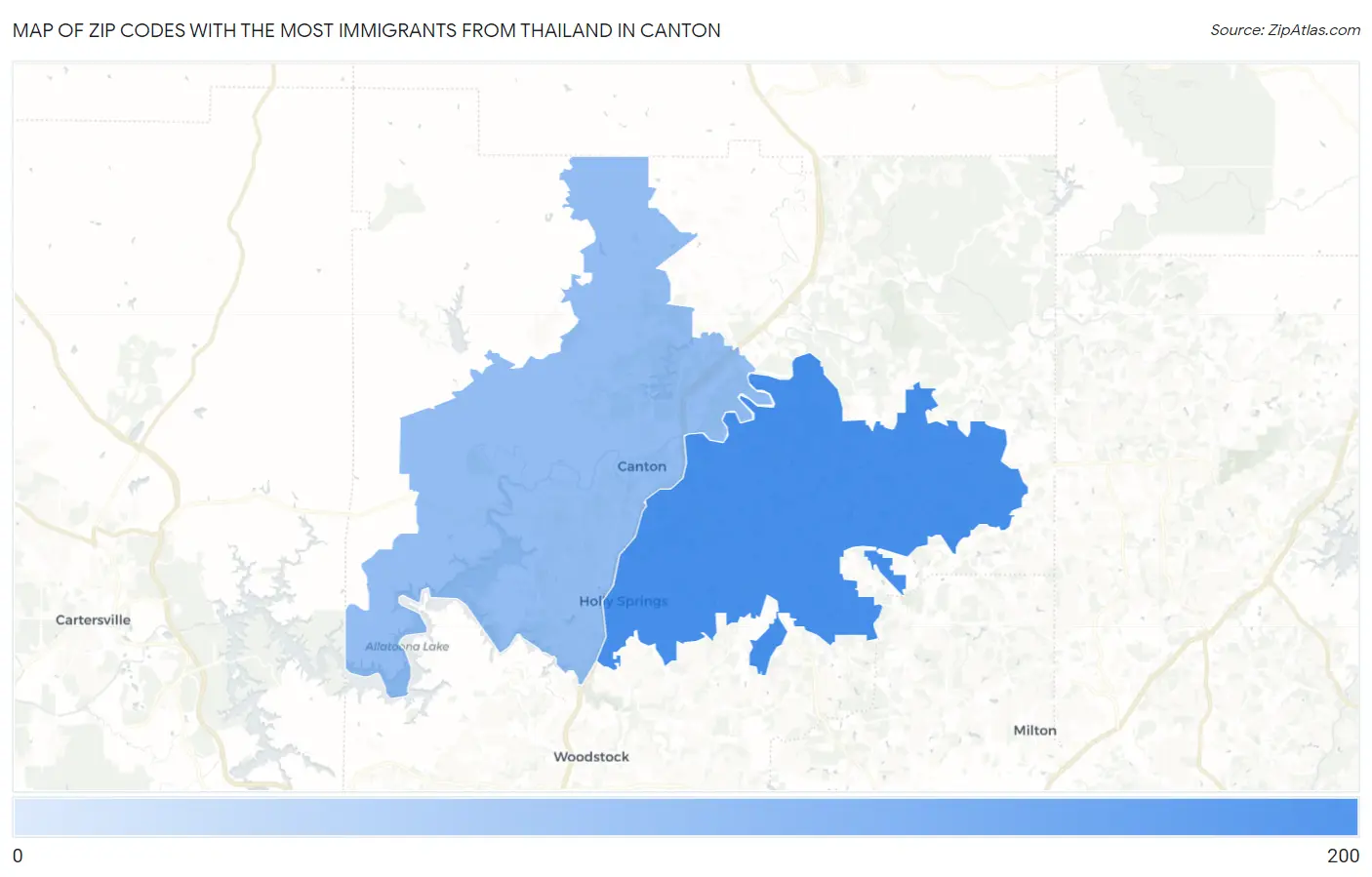 Zip Codes with the Most Immigrants from Thailand in Canton Map