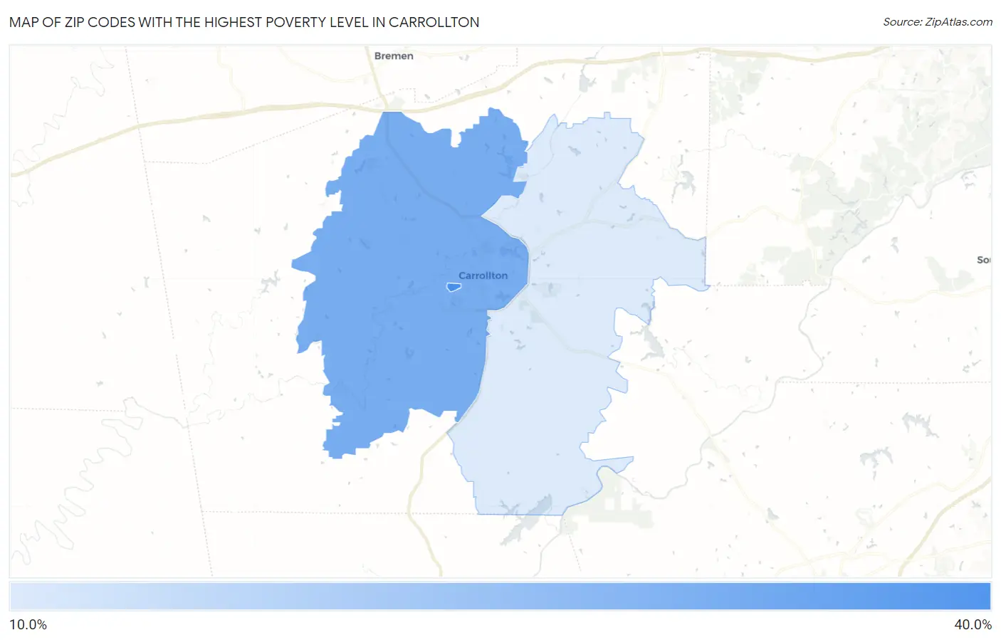 Zip Codes with the Highest Poverty Level in Carrollton Map