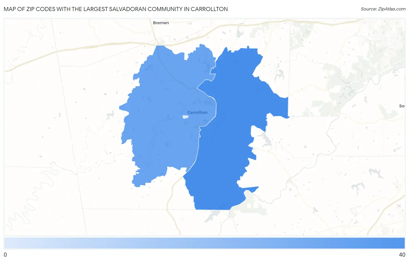 Zip Codes with the Largest Salvadoran Community in Carrollton Map