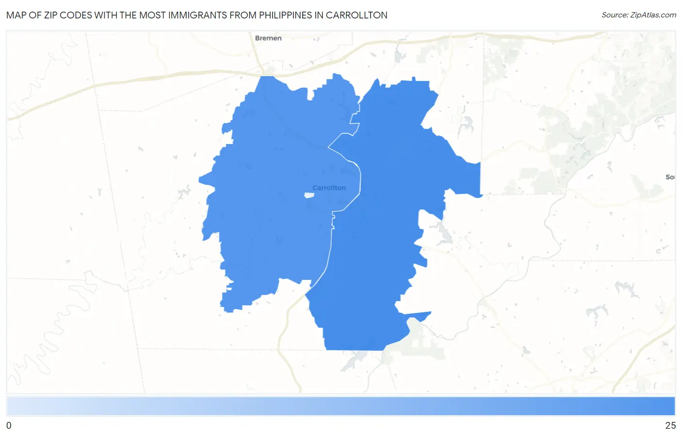 Zip Codes with the Most Immigrants from Philippines in Carrollton Map