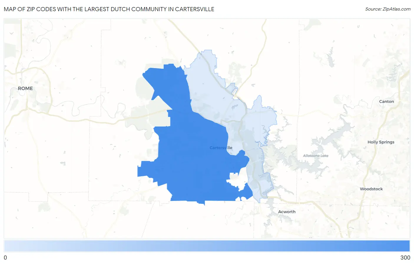 Zip Codes with the Largest Dutch Community in Cartersville Map