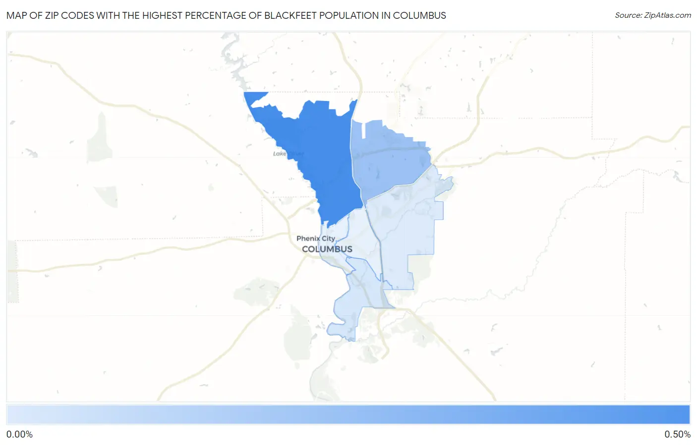 Zip Codes with the Highest Percentage of Blackfeet Population in Columbus Map