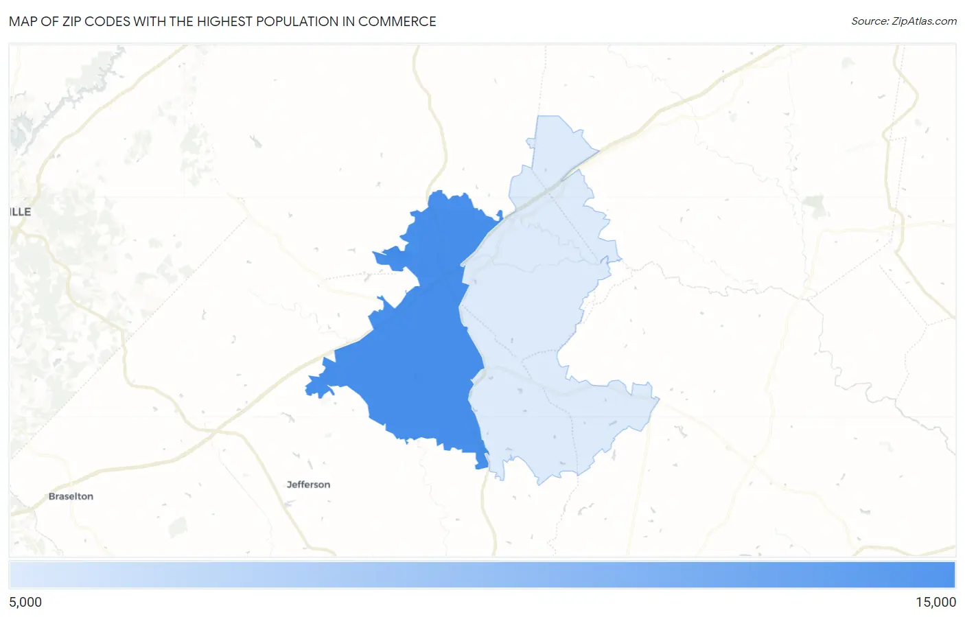 Zip Codes with the Highest Population in Commerce Map