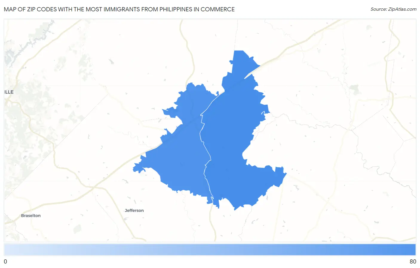 Zip Codes with the Most Immigrants from Philippines in Commerce Map