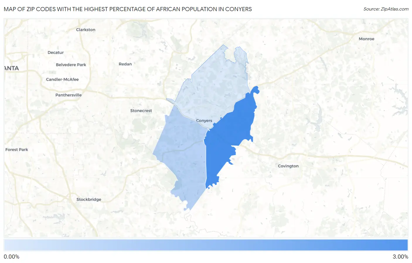 Zip Codes with the Highest Percentage of African Population in Conyers Map