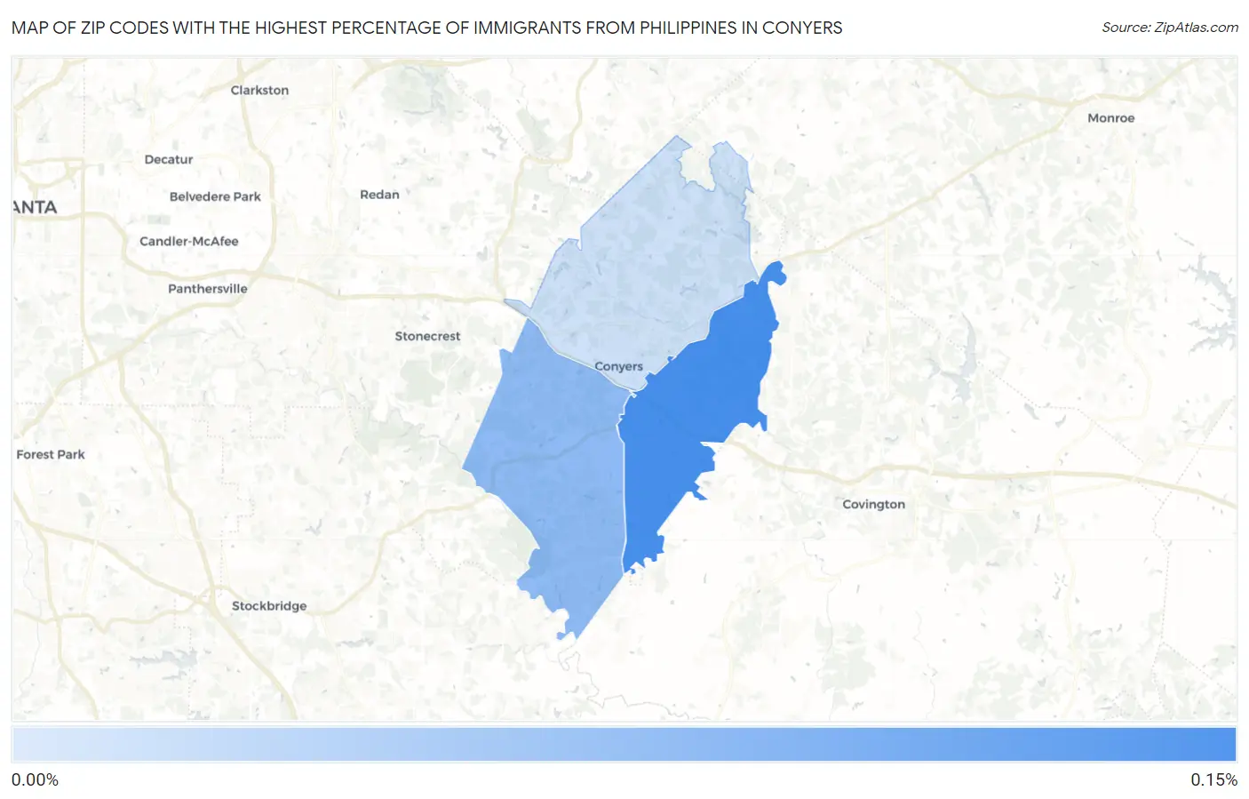 Zip Codes with the Highest Percentage of Immigrants from Philippines in Conyers Map