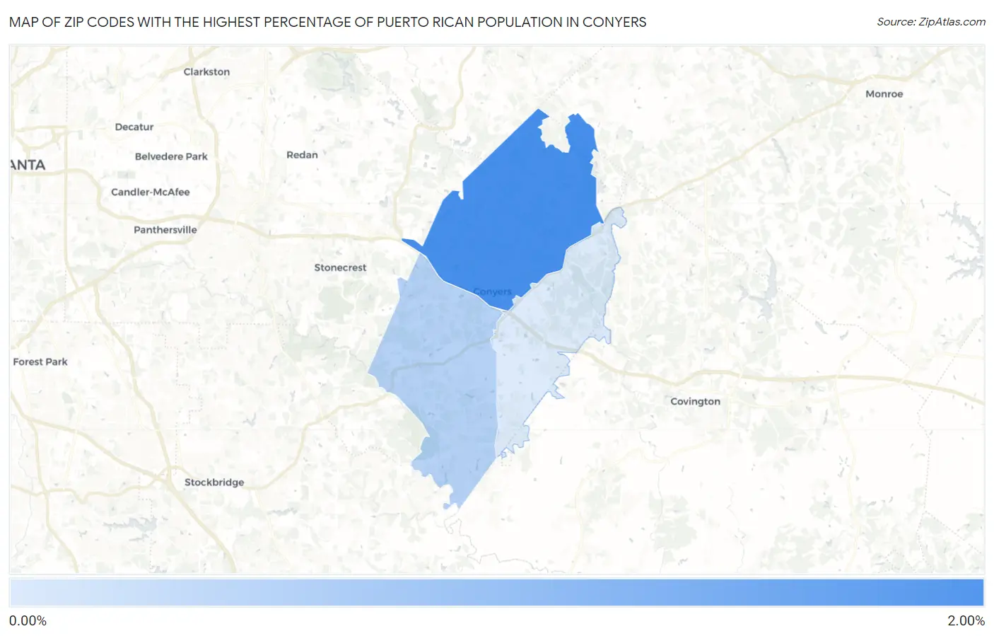 Zip Codes with the Highest Percentage of Puerto Rican Population in Conyers Map