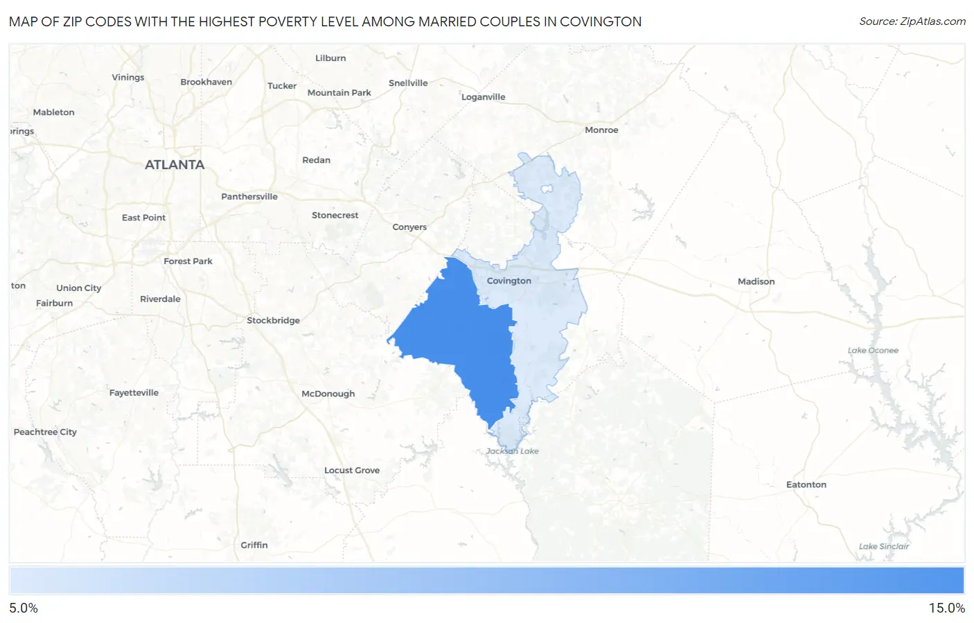 Zip Codes with the Highest Poverty Level Among Married Couples in Covington Map