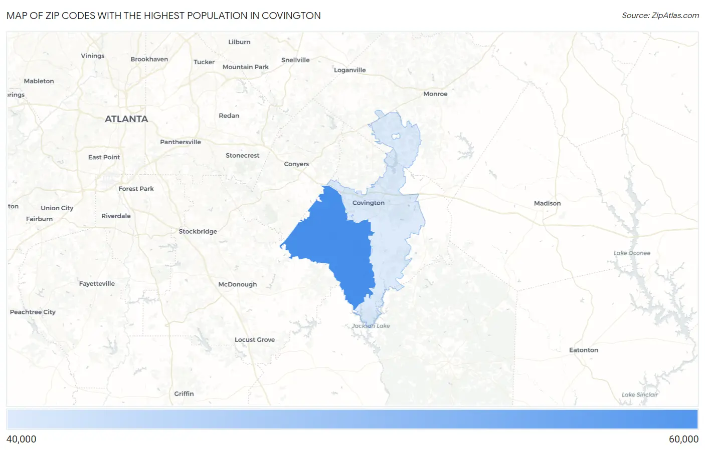 Zip Codes with the Highest Population in Covington Map