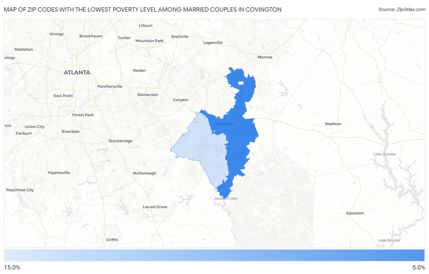 Zip Codes with the Lowest Poverty Level Among Married Couples in Covington Map