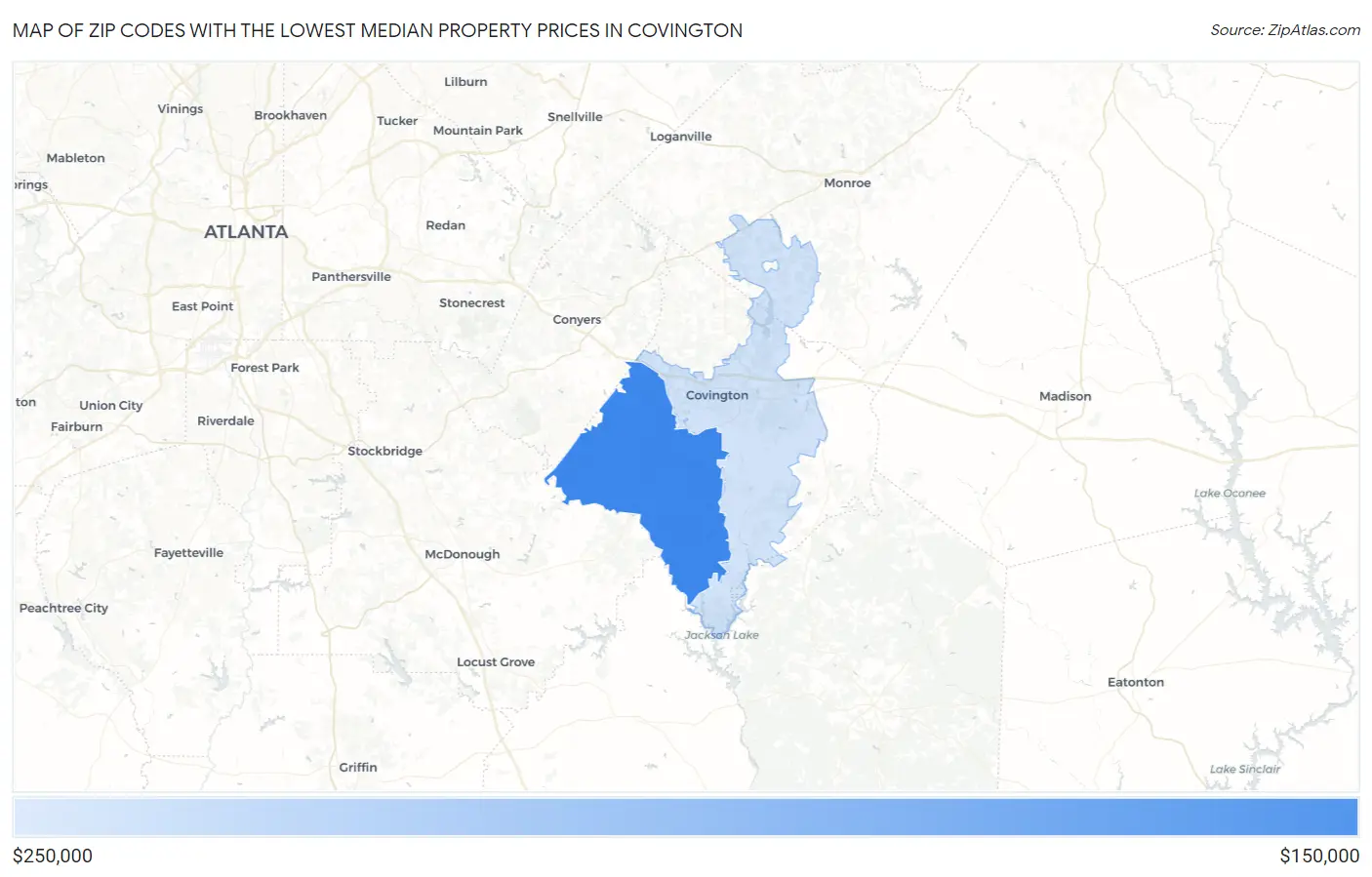 Zip Codes with the Lowest Median Property Prices in Covington Map