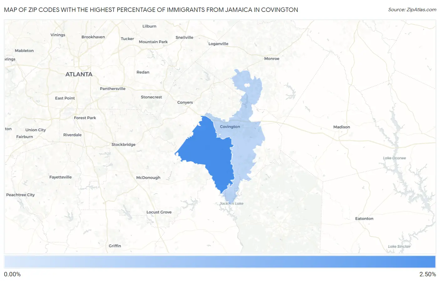 Zip Codes with the Highest Percentage of Immigrants from Jamaica in Covington Map