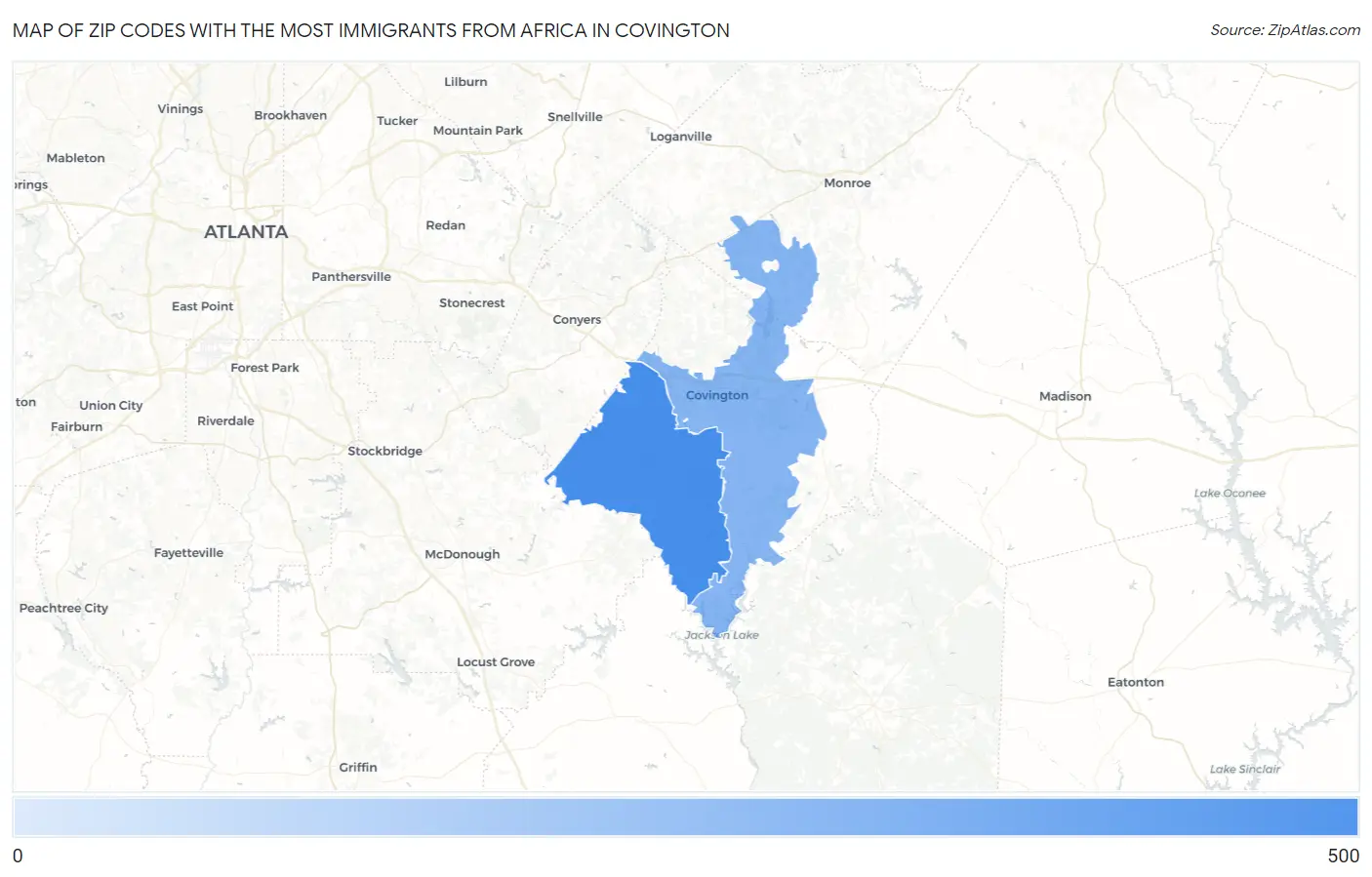 Zip Codes with the Most Immigrants from Africa in Covington Map