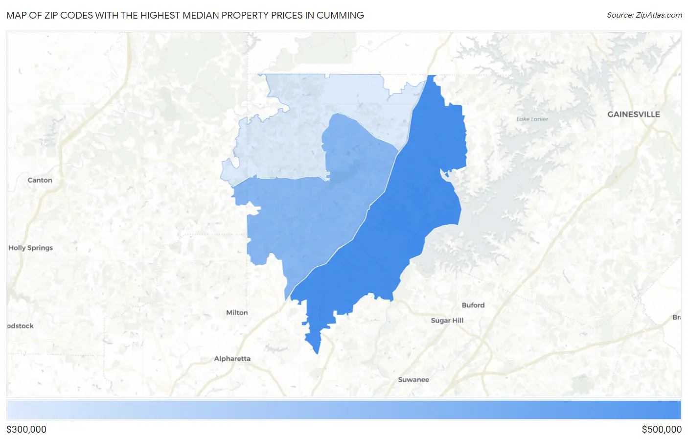 Zip Codes with the Highest Median Property Prices in Cumming Map