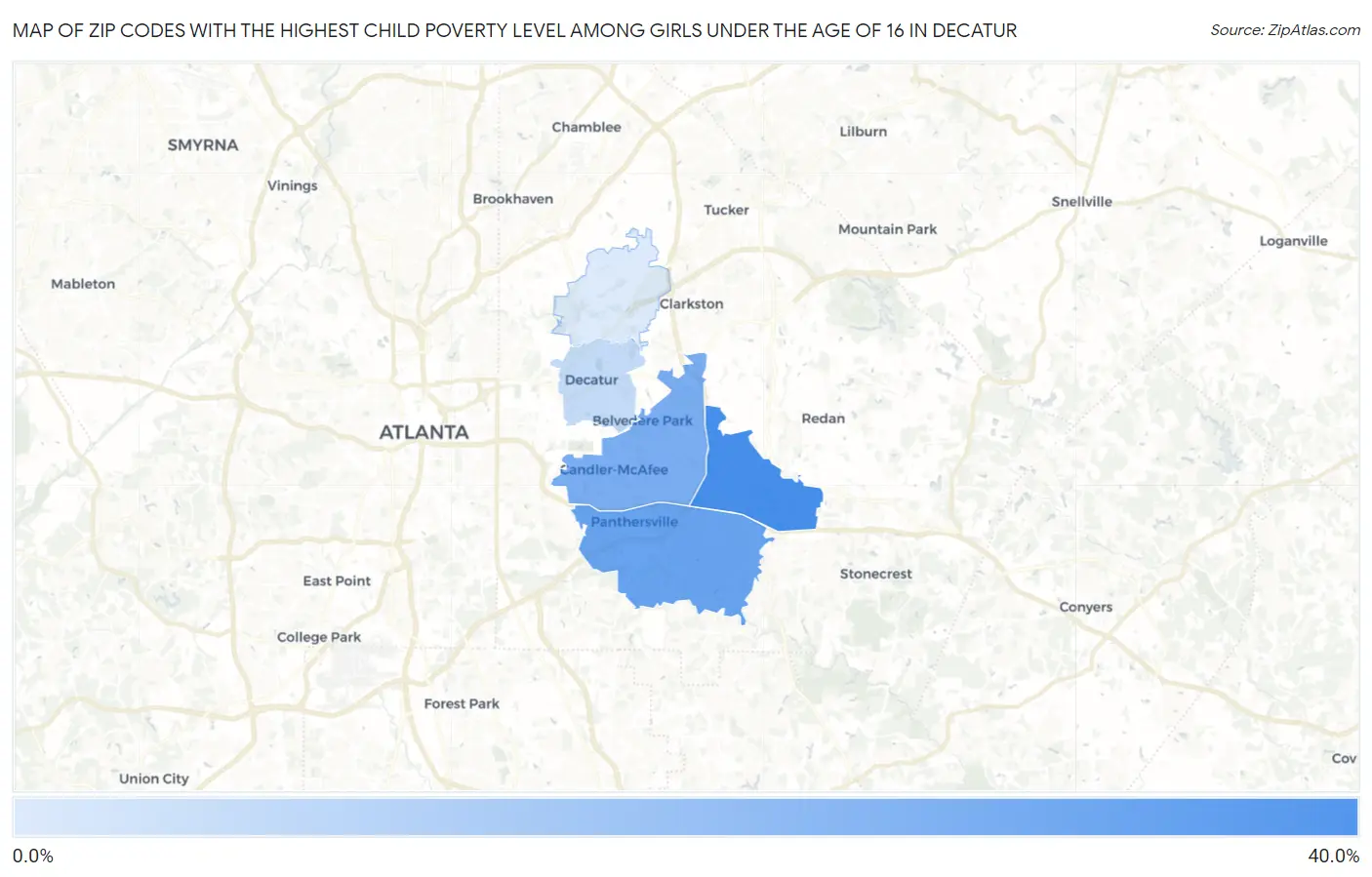 Zip Codes with the Highest Child Poverty Level Among Girls Under the Age of 16 in Decatur Map