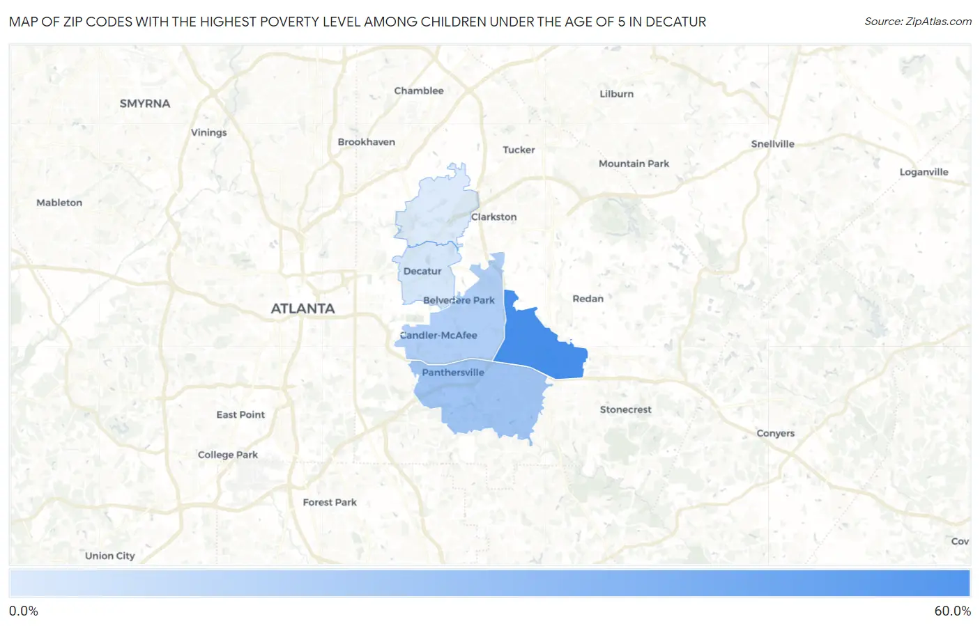 Zip Codes with the Highest Poverty Level Among Children Under the Age of 5 in Decatur Map