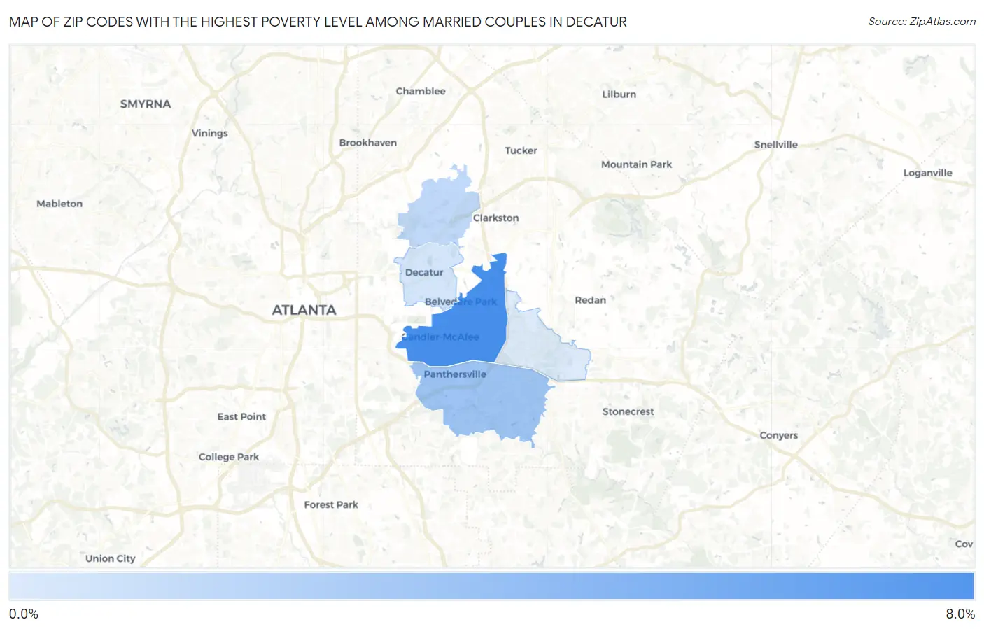 Zip Codes with the Highest Poverty Level Among Married Couples in Decatur Map