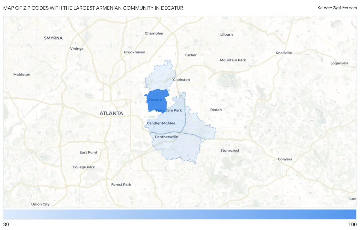 Zip Codes with the Largest Armenian Community in Decatur Map