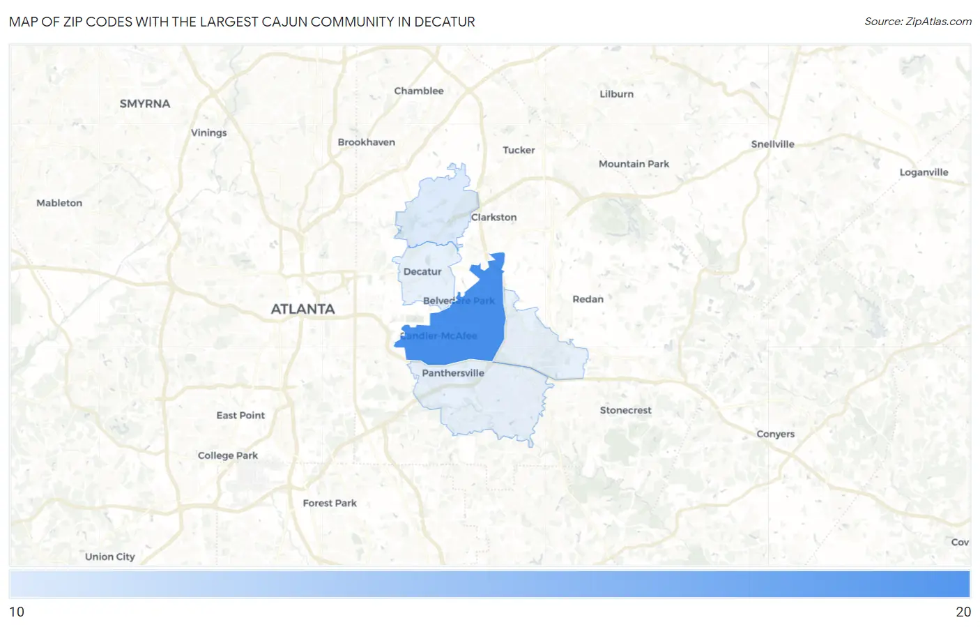 Zip Codes with the Largest Cajun Community in Decatur Map