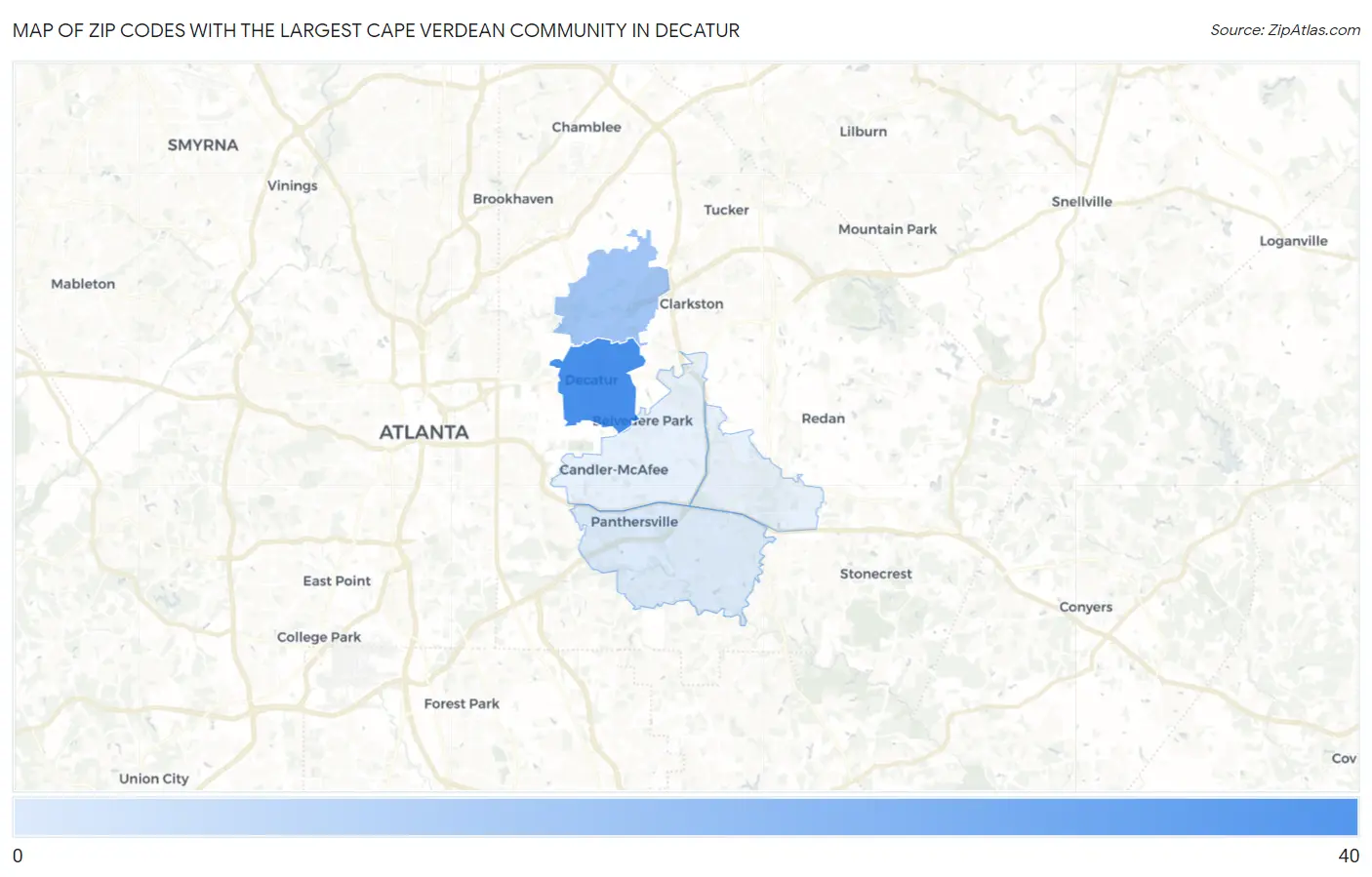 Zip Codes with the Largest Cape Verdean Community in Decatur Map