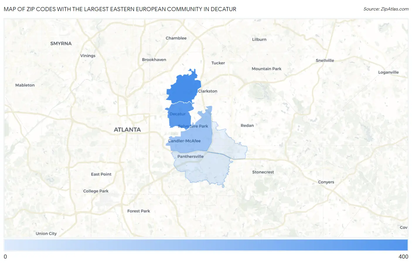 Zip Codes with the Largest Eastern European Community in Decatur Map