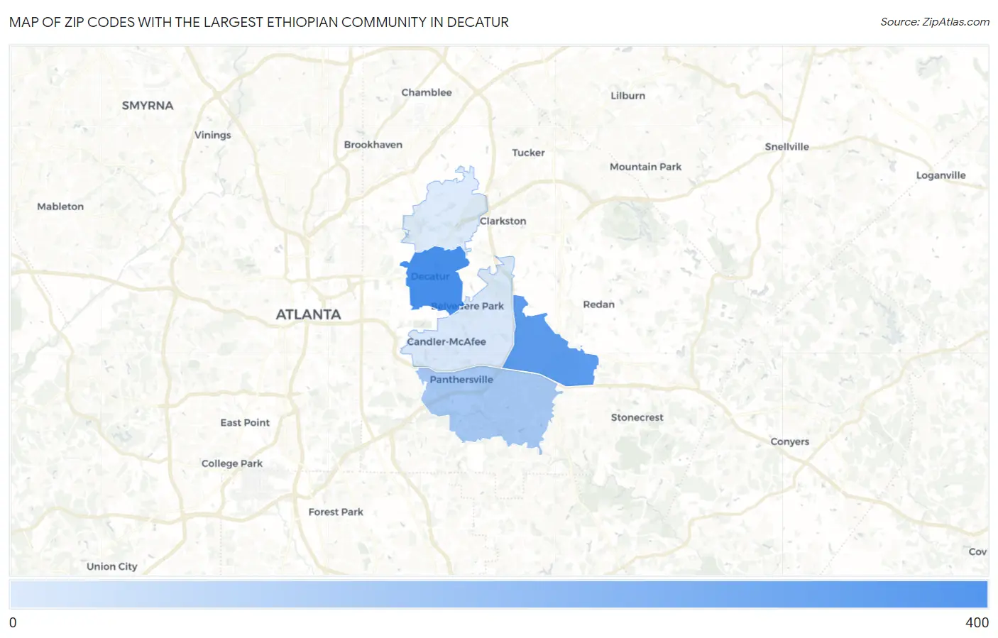 Zip Codes with the Largest Ethiopian Community in Decatur Map