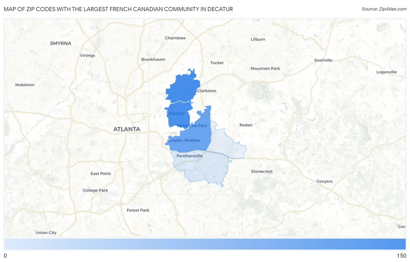 Zip Codes with the Largest French Canadian Community in Decatur Map