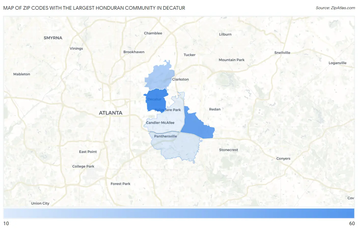 Zip Codes with the Largest Honduran Community in Decatur Map