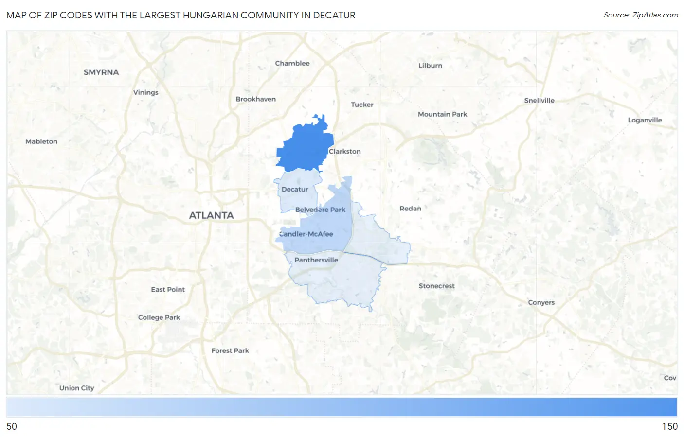 Zip Codes with the Largest Hungarian Community in Decatur Map
