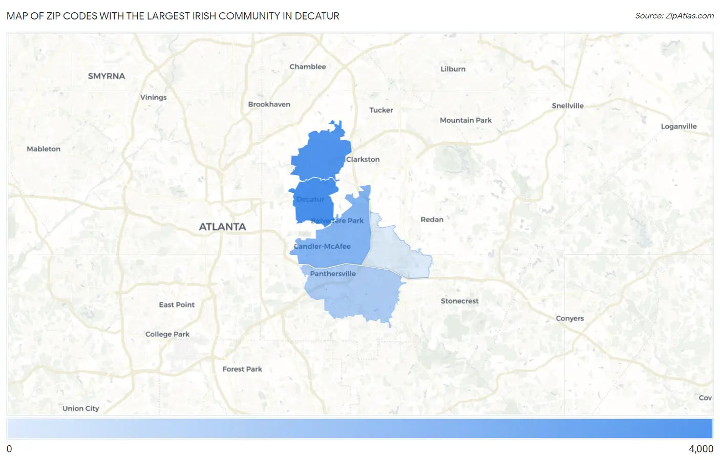 Zip Codes with the Largest Irish Community in Decatur Map