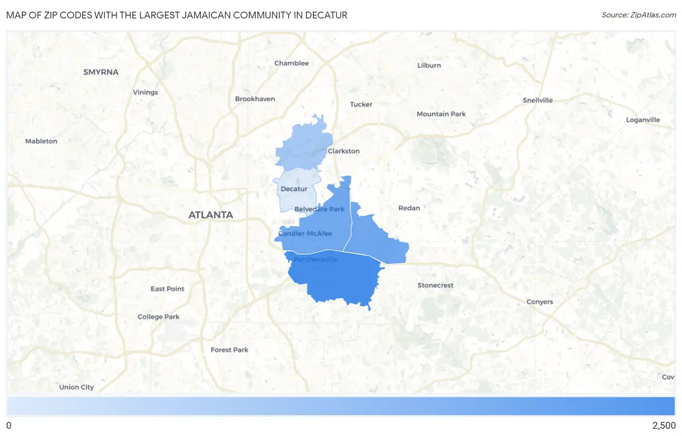 Zip Codes with the Largest Jamaican Community in Decatur Map