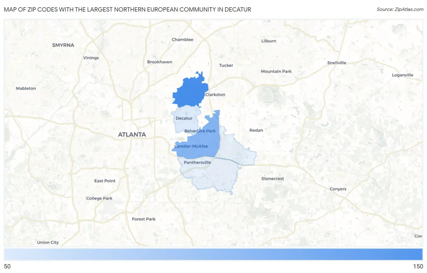 Zip Codes with the Largest Northern European Community in Decatur Map
