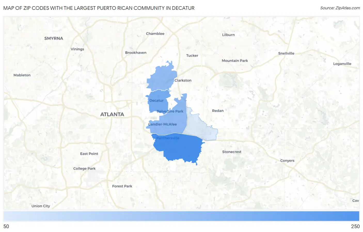 Zip Codes with the Largest Puerto Rican Community in Decatur Map