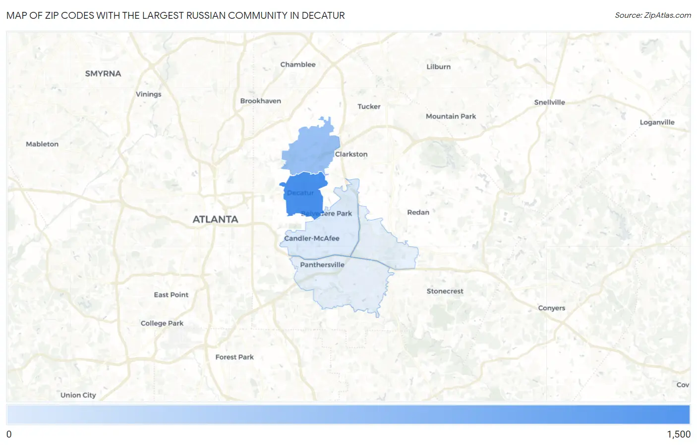 Zip Codes with the Largest Russian Community in Decatur Map