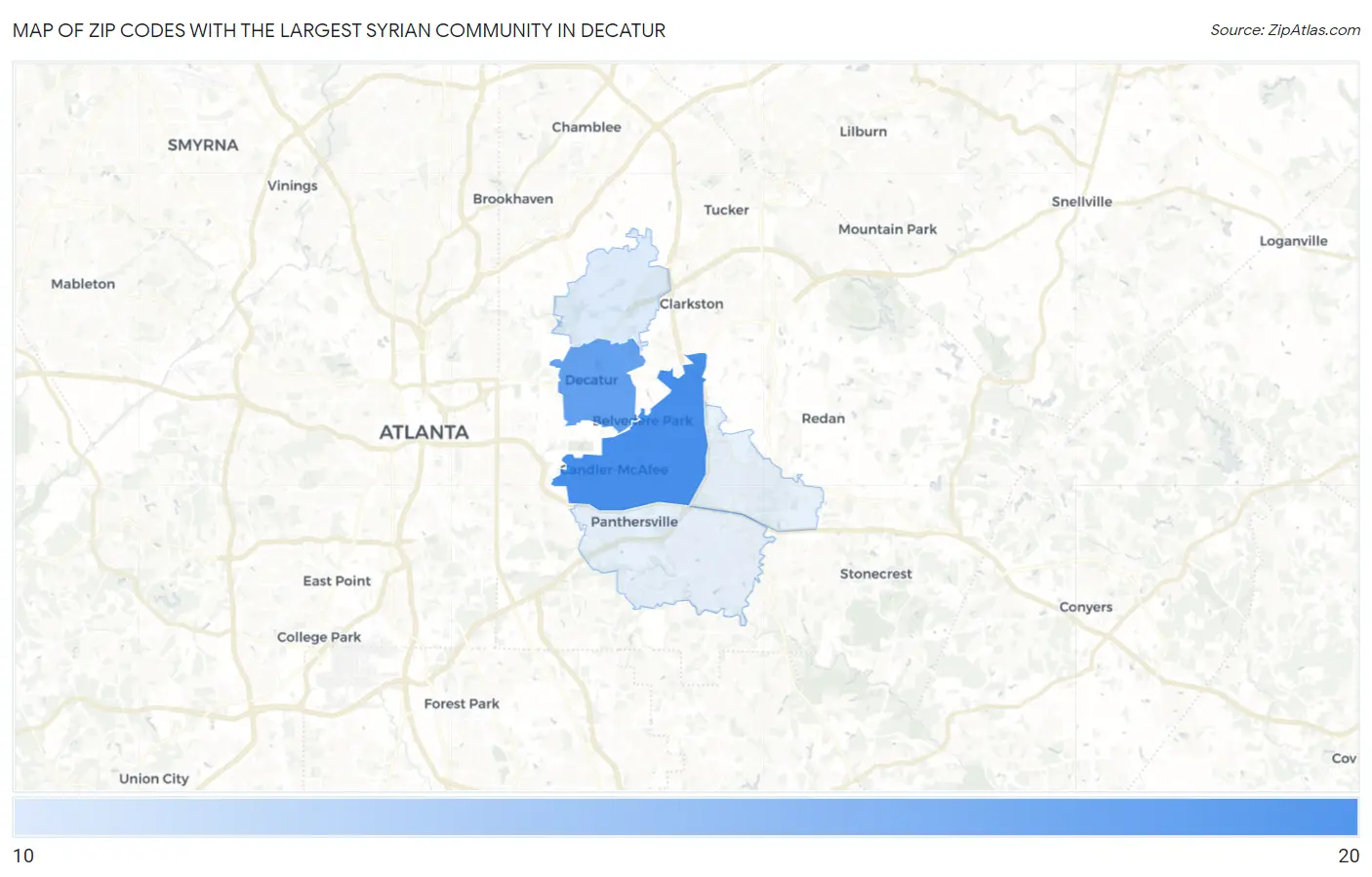 Zip Codes with the Largest Syrian Community in Decatur Map