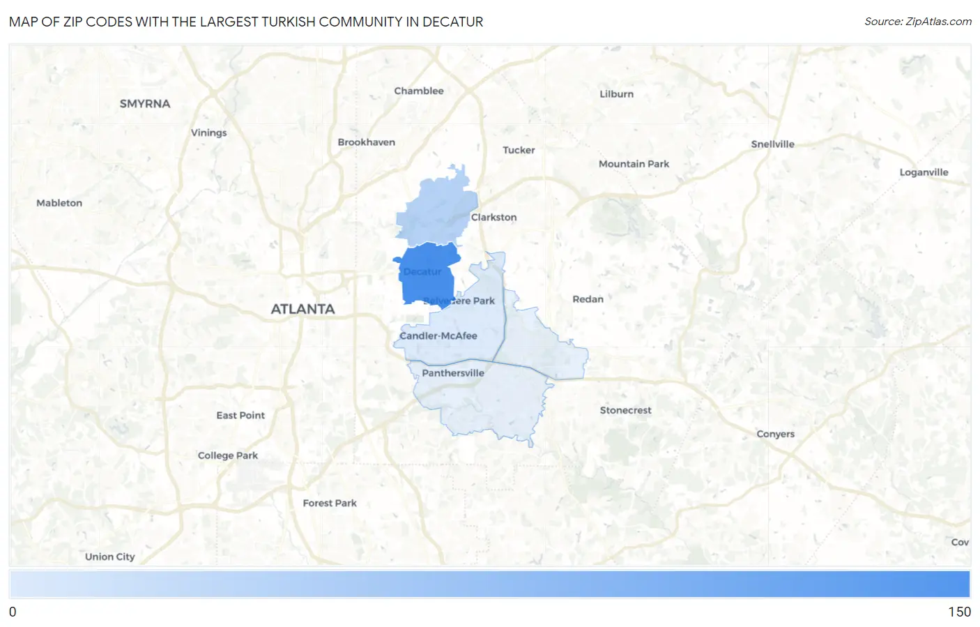Zip Codes with the Largest Turkish Community in Decatur Map