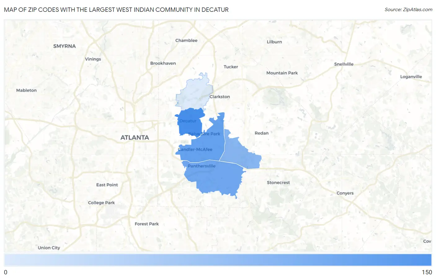 Zip Codes with the Largest West Indian Community in Decatur Map