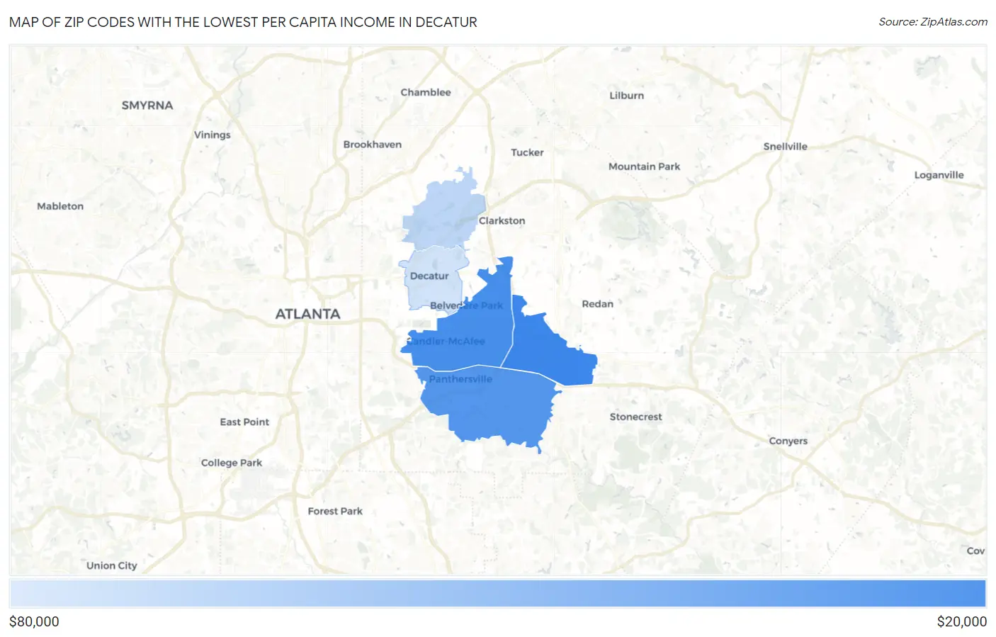 Zip Codes with the Lowest Per Capita Income in Decatur Map