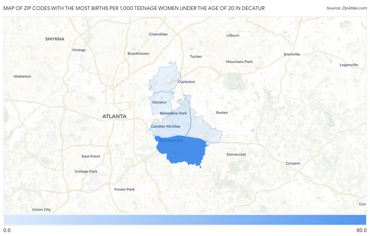 Zip Codes with the Most Births per 1,000 Teenage Women Under the Age of 20 in Decatur Map