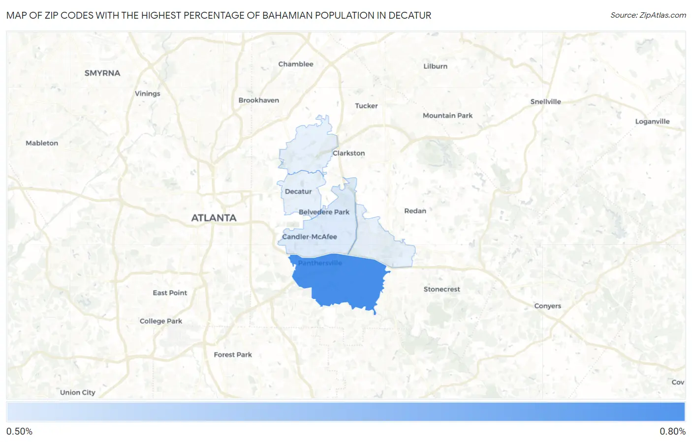 Zip Codes with the Highest Percentage of Bahamian Population in Decatur Map