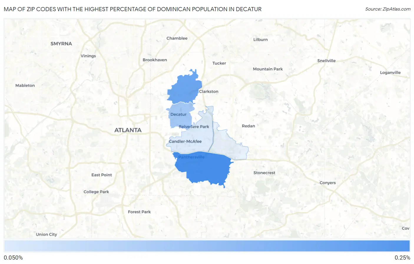 Zip Codes with the Highest Percentage of Dominican Population in Decatur Map