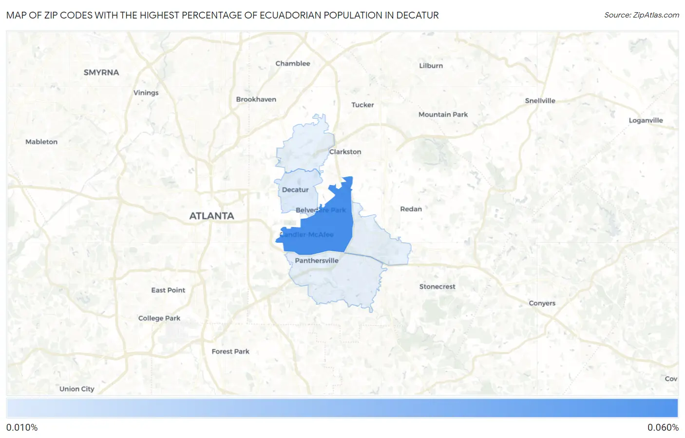 Zip Codes with the Highest Percentage of Ecuadorian Population in Decatur Map
