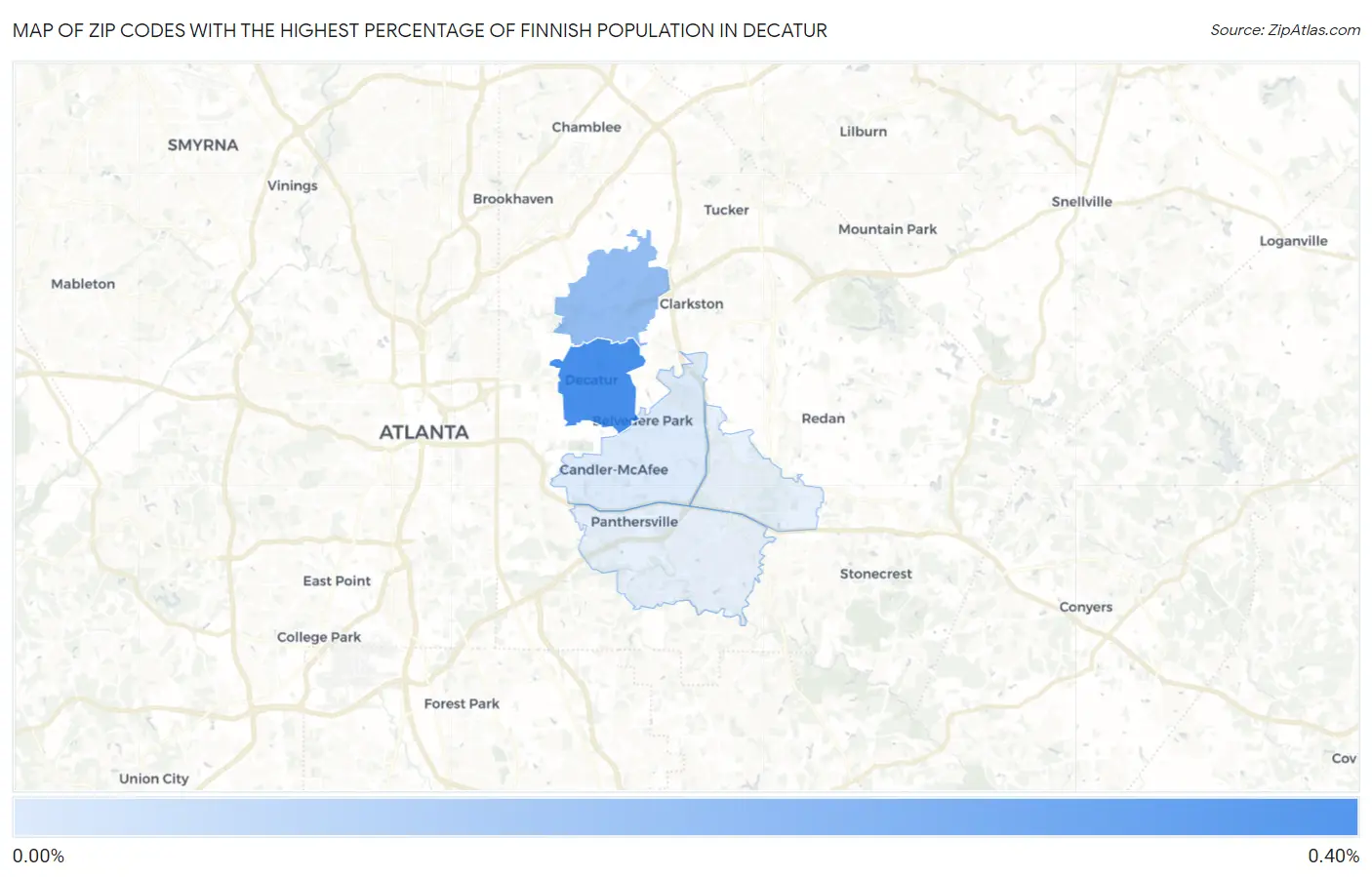 Zip Codes with the Highest Percentage of Finnish Population in Decatur Map