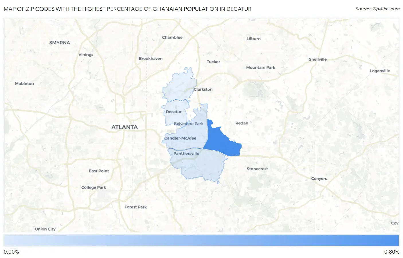 Zip Codes with the Highest Percentage of Ghanaian Population in Decatur Map