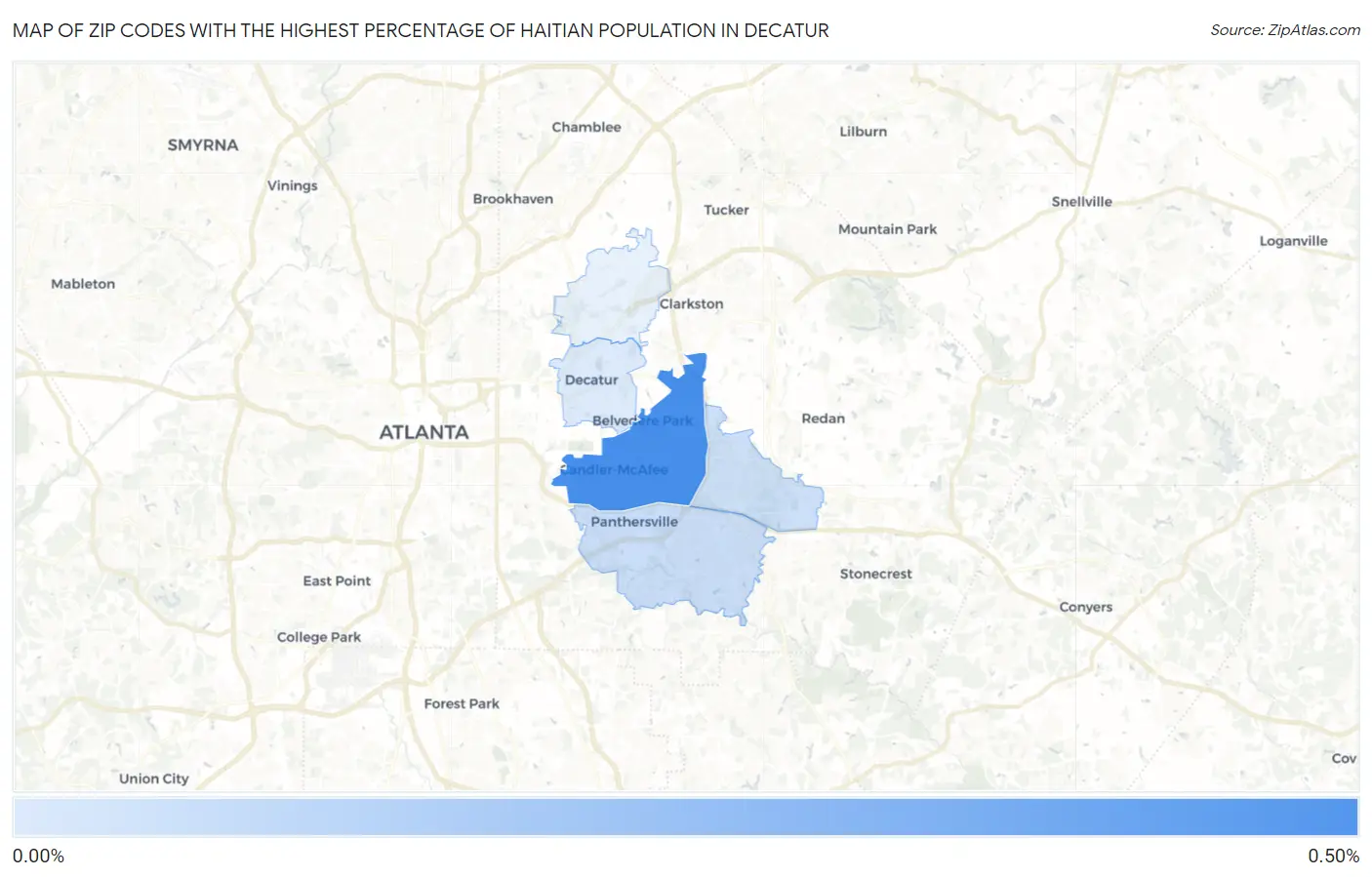 Zip Codes with the Highest Percentage of Haitian Population in Decatur Map