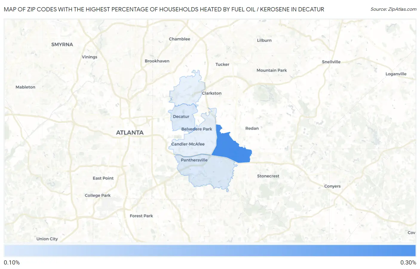 Zip Codes with the Highest Percentage of Households Heated by Fuel Oil / Kerosene in Decatur Map
